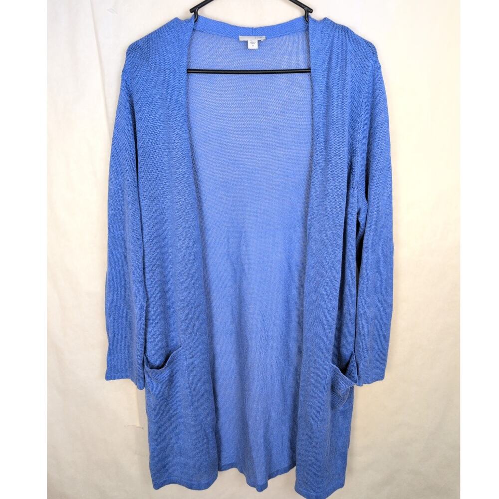 J. Jill blue linen open front cardigan Size Med Coastal Beachy Minimal Resort